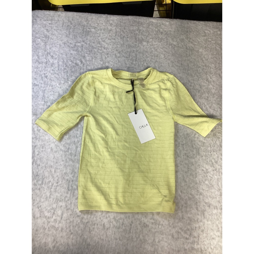 Calia Womens Focus Seamless Crop Tee Fresh Hay Yellow WAX15125 Size S NWT